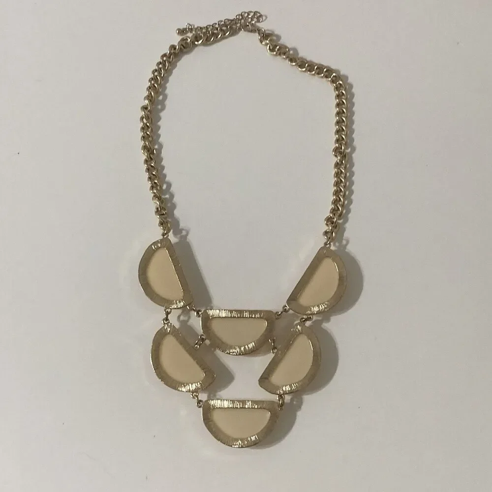 Yellow Rhinestone Bib Statement Necklace Chain Semi Circle Gold Tone Acrylic Mod